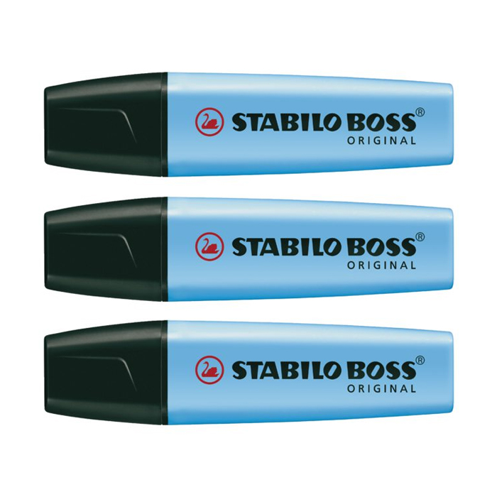 3 x Markeerstift Stabilo Boss blauw