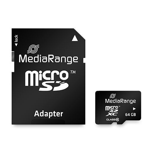 MicroSDXC geheugenkaart - 64GB Class 10 + SD Adapter (MediaRange)