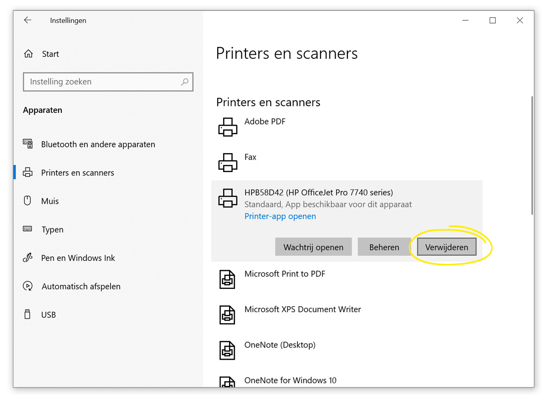 De printer van uw apparaat verwijderen