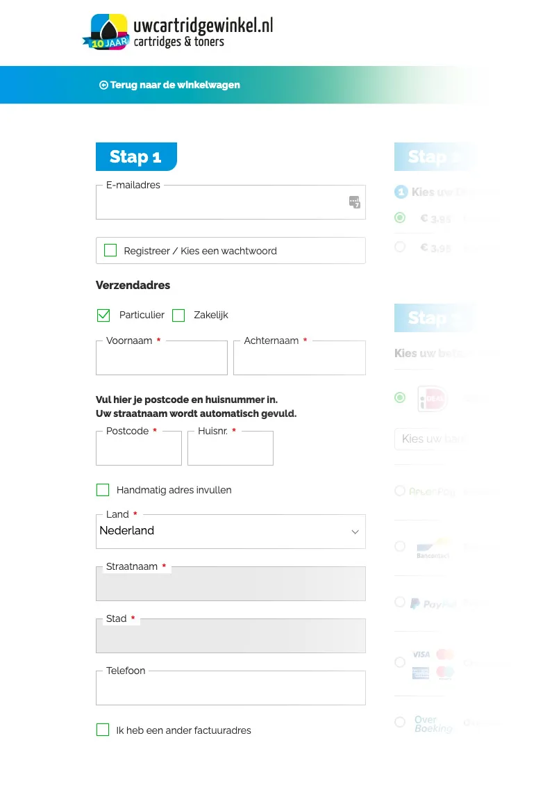 E-mailadres en adresgegevens invullen
